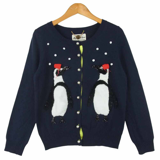 MUVEIL ミュベール 11AW MA13KCD008 penguin ペンギン パール釦 ニット カーディガン ネイビー系 free【極上美品】【中古】