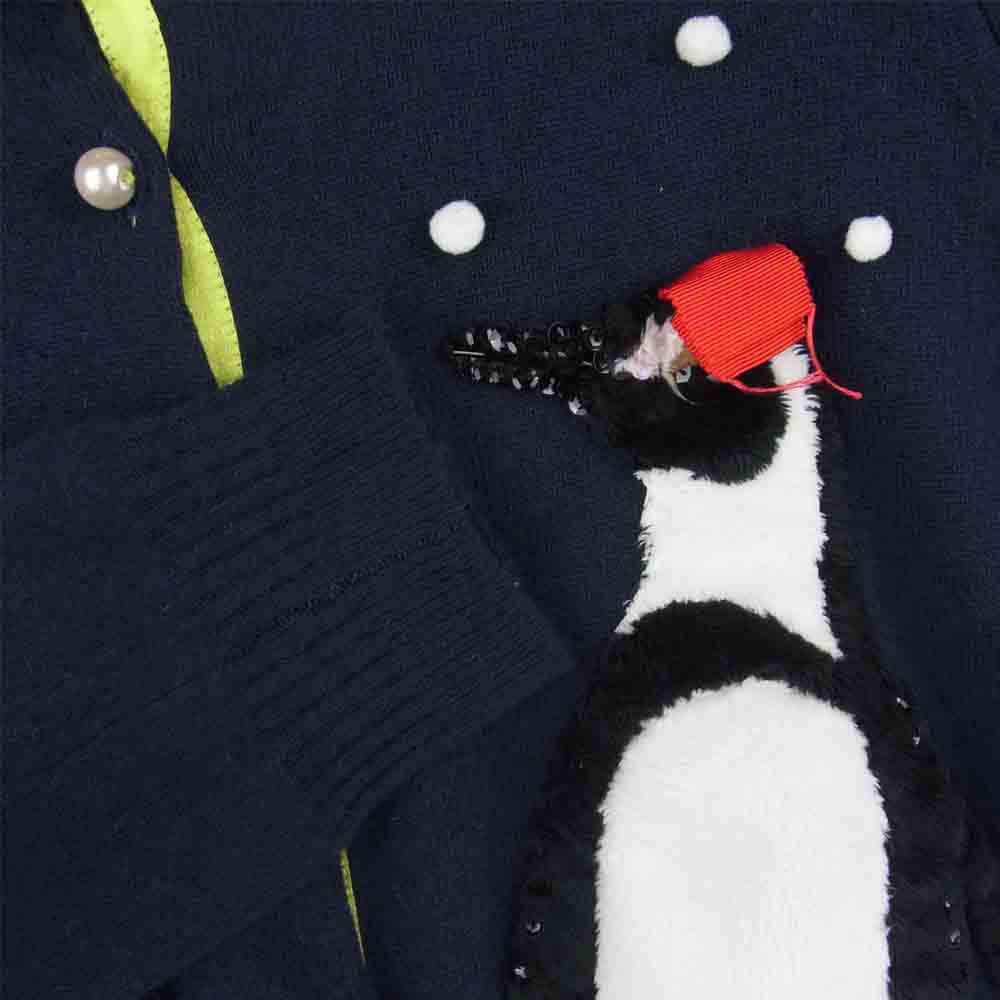 MUVEIL ミュベール 11AW MA13KCD008 penguin ペンギン パール釦 ニット カーディガン ネイビー系 free【極上美品】【中古】