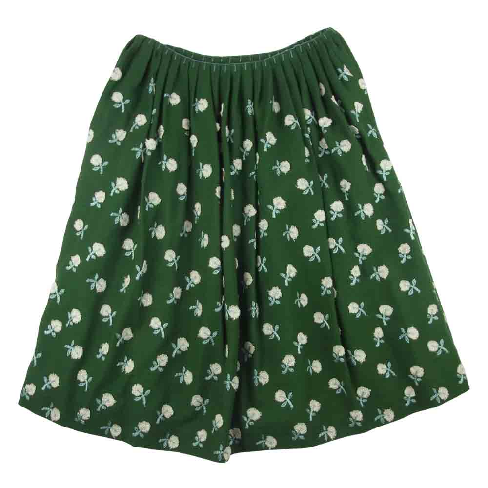 mina perhonen ミナペルホネン NA5604 SKIP ウール 刺繍 スカート 日本製 グリーン系 38【中古】