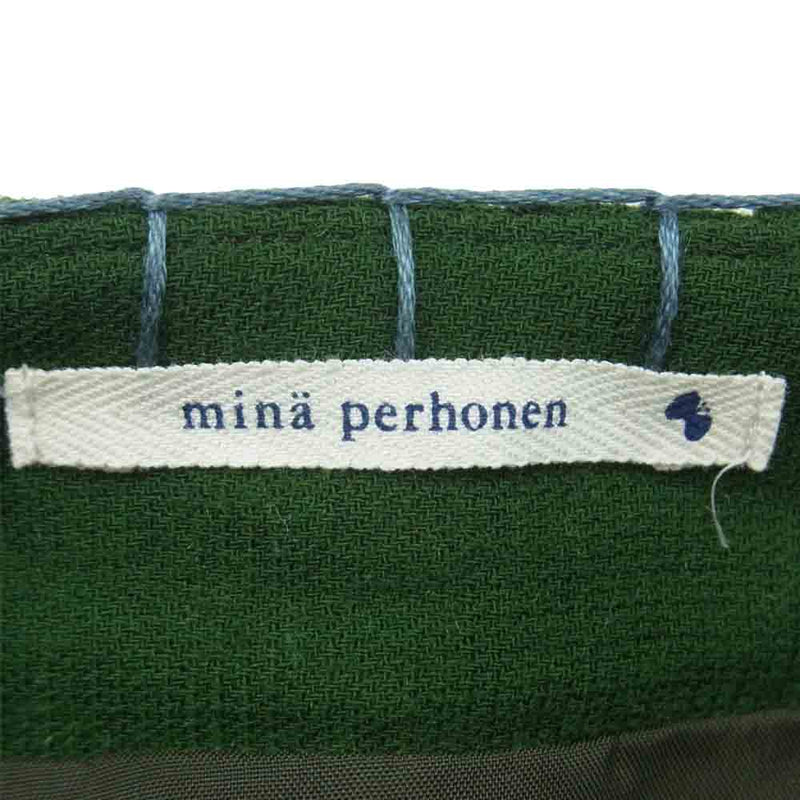 mina perhonen ミナペルホネン NA5604 SKIP ウール 刺繍 スカート 日本製 グリーン系 38【中古】