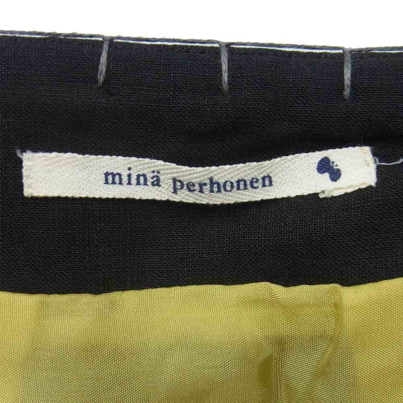 mina perhonen ミナペルホネン JA5329 RING FLOWER 刺繍 リネン フレア スカート ブラック系【中古】