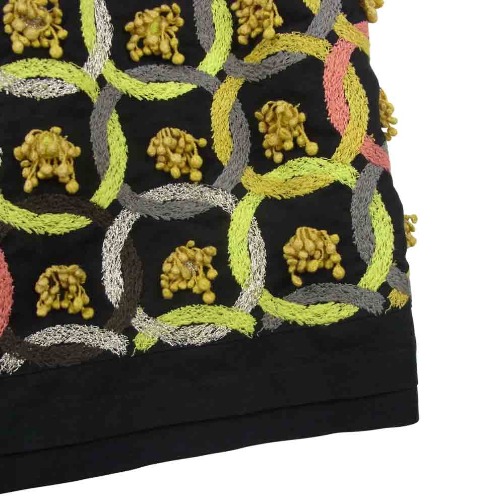 mina perhonen ミナペルホネン JA5329 RING FLOWER 刺繍 リネン フレア スカート ブラック系【中古】