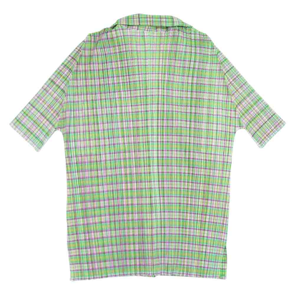 PLEATS PLEASE プリーツプリーズ イッセイミヤケ PP51-JJ652 PP51-JG656 セットアップ チェック柄 半袖 ブラウス スカート グリーン系 4【美品】【中古】