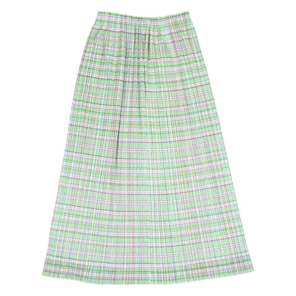 PLEATS PLEASE プリーツプリーズ イッセイミヤケ PP51-JJ652 PP51-JG656 セットアップ チェック柄 半袖 ブラウス スカート グリーン系 4【美品】【中古】
