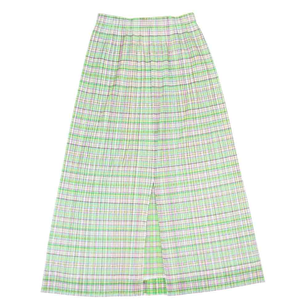 PLEATS PLEASE プリーツプリーズ イッセイミヤケ PP51-JJ652 PP51-JG656 セットアップ チェック柄 半袖 ブラウス スカート グリーン系 4【美品】【中古】