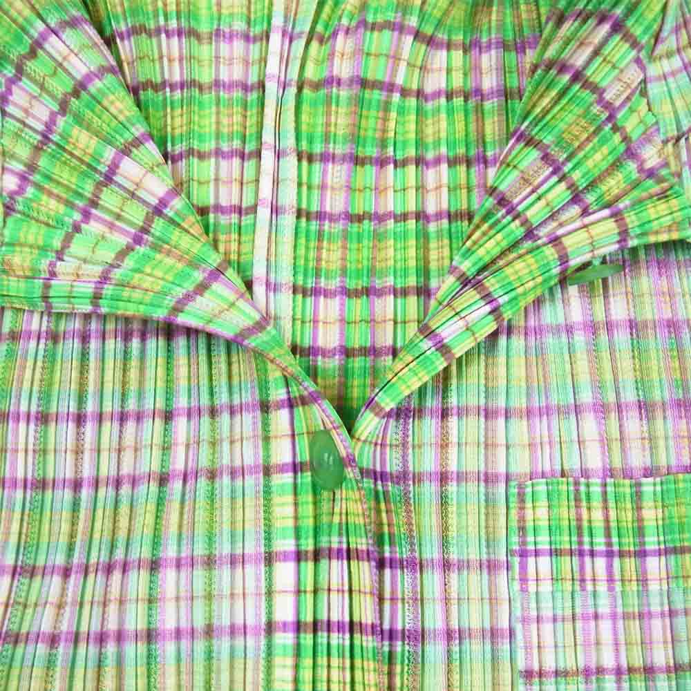 PLEATS PLEASE プリーツプリーズ イッセイミヤケ PP51-JJ652 PP51-JG656 セットアップ チェック柄 半袖 ブラウス スカート グリーン系 4【美品】【中古】