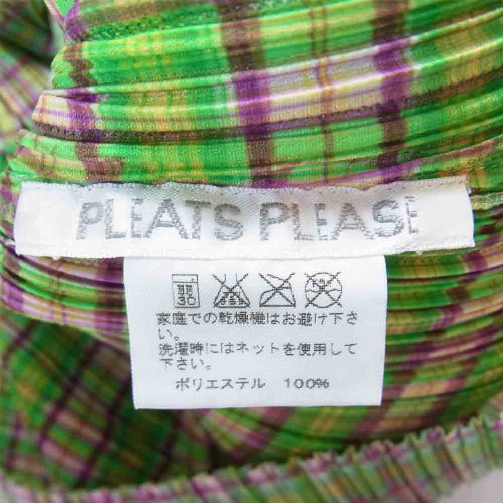 PLEATS PLEASE プリーツプリーズ イッセイミヤケ PP51-JJ652 PP51-JG656 セットアップ チェック柄 半袖 ブラウス スカート グリーン系 4【美品】【中古】