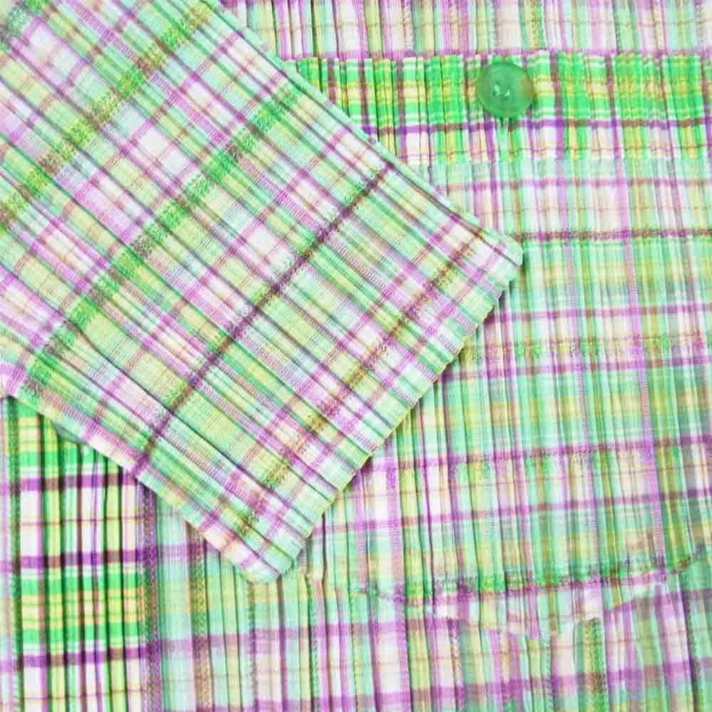 PLEATS PLEASE プリーツプリーズ イッセイミヤケ PP51-JJ652 PP51-JG656 セットアップ チェック柄 半袖 ブラウス スカート グリーン系 4【美品】【中古】
