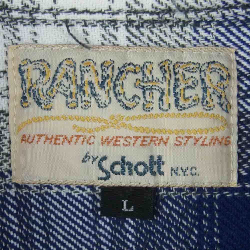 schott ショット 3135048 フランネル チェック 刺繍 ワーク 長袖 シャツ グレー系 ブルー系 L【中古】