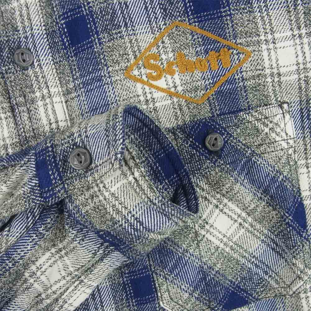 schott ショット 3135048 フランネル チェック 刺繍 ワーク 長袖 シャツ グレー系 ブルー系 L【中古】