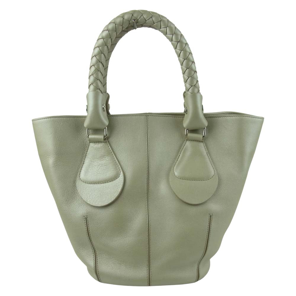 ヒロフ メッシュハンドル レザー ハンド バッグ ベージュ系【中古】