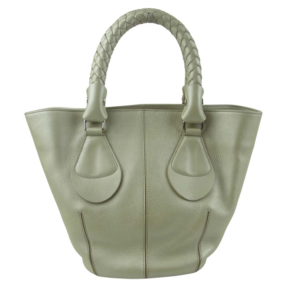 ヒロフ メッシュハンドル レザー ハンド バッグ ベージュ系【中古】