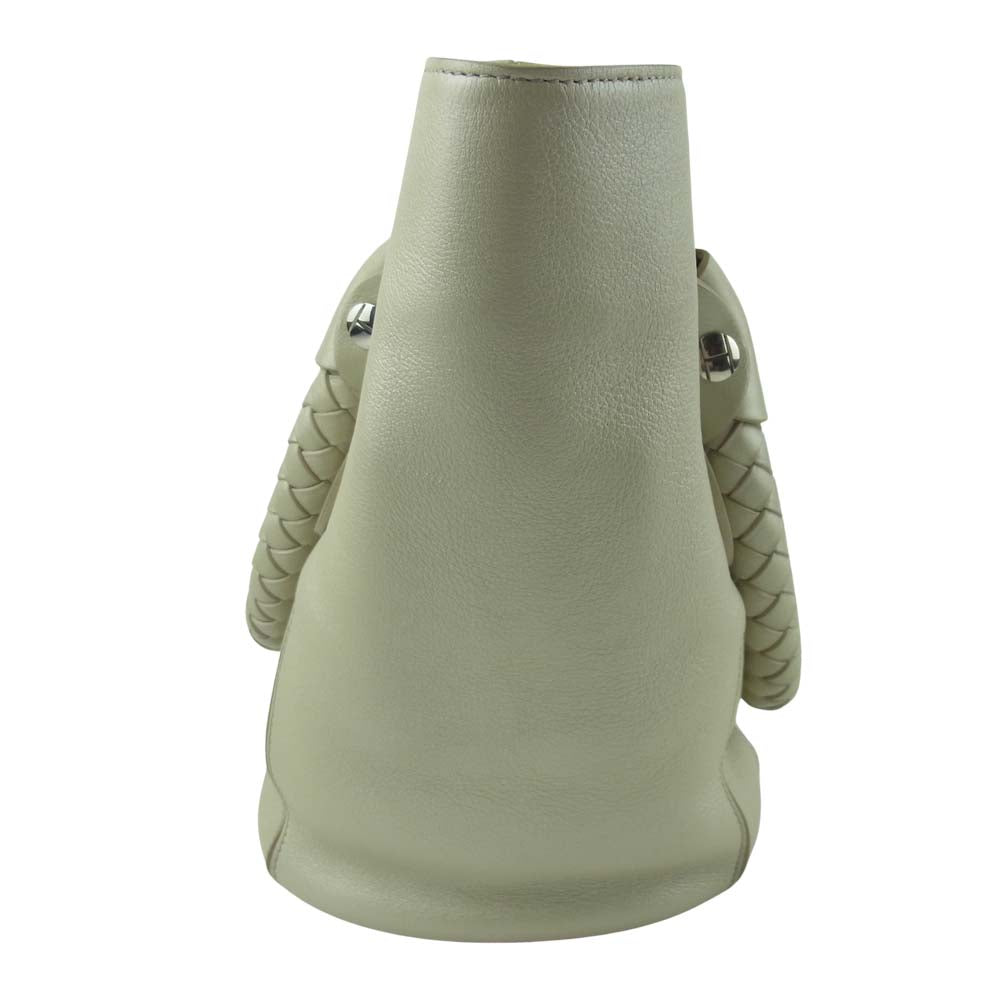 ヒロフ メッシュハンドル レザー ハンド バッグ ベージュ系【中古】