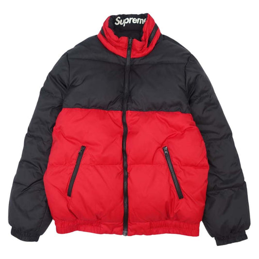Supreme シュプリーム 14AW Reversible Puffy Jacket ワッペンロゴリバーシブルパフィーダウン ブラック系 レッド系 M【中古】