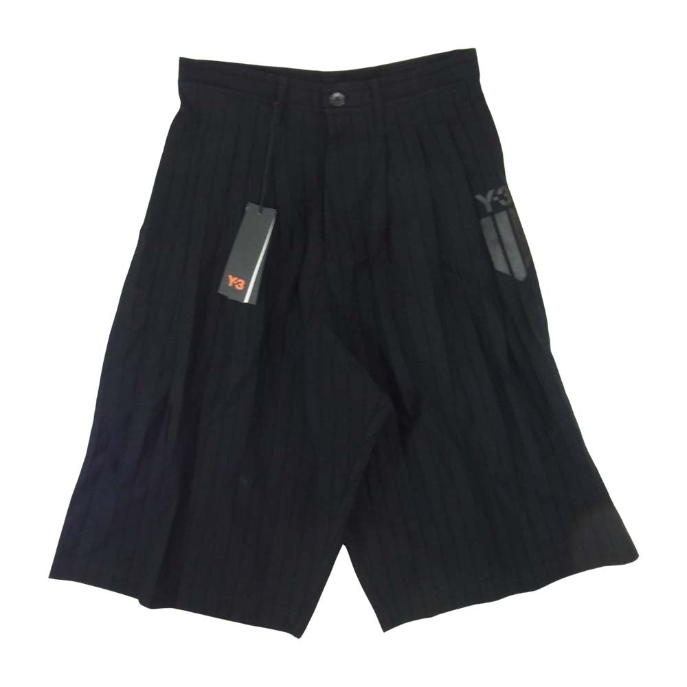 Yohji Yamamoto ヨウジヤマモト Y-3 ワイスリー BQ8770 W SPLUX SHORT ストライプ ワイド クロップド ブラック系 2XS【美品】【中古】
