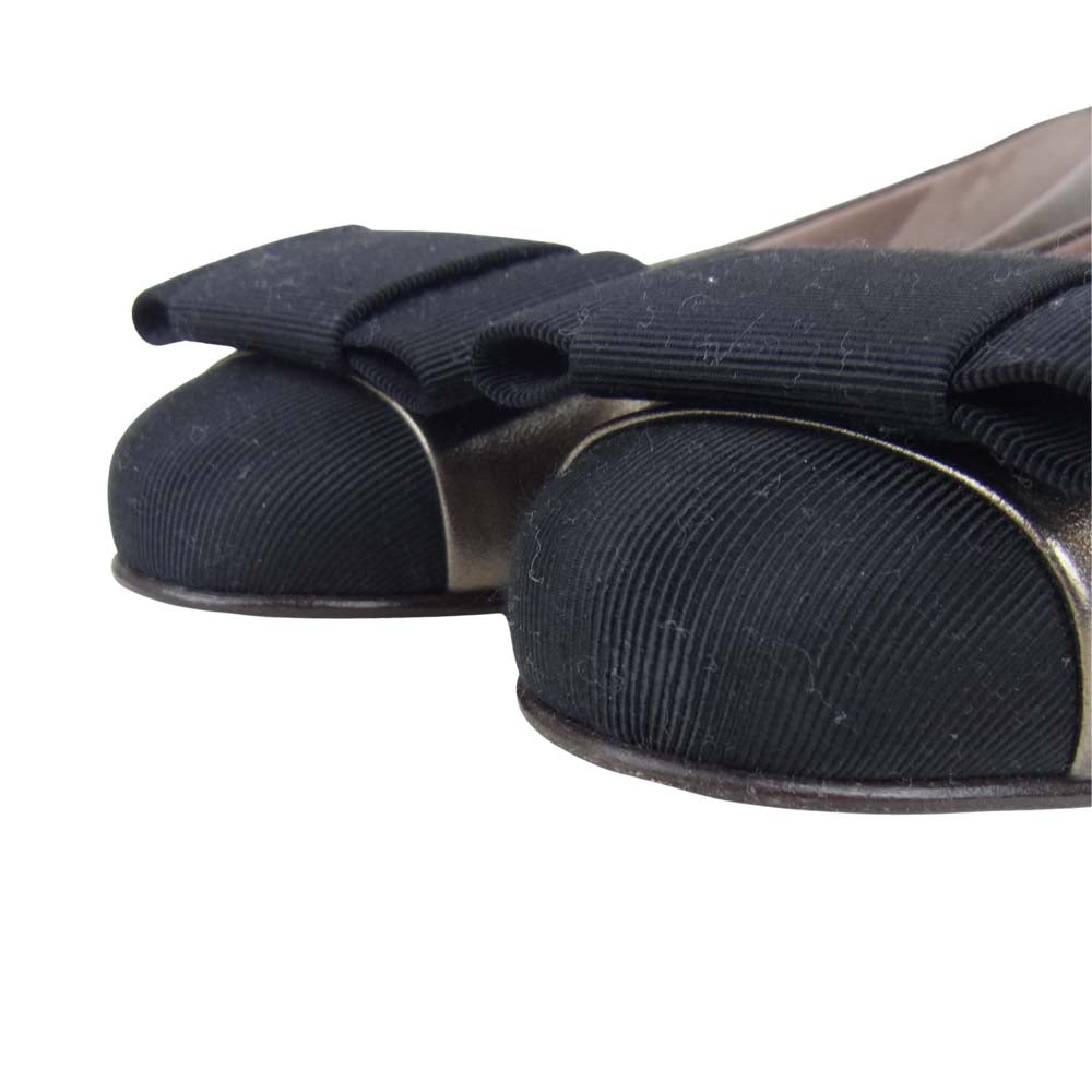 Salvatore Ferragamo サルヴァトーレフェラガモ 385416 NICHE NERO リボン パンプス カーキブラウン 6.5【中古】