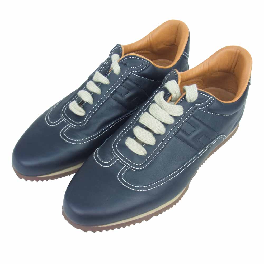 HERMES エルメス レザー ローカット ウォーキング シューズ スニーカー ブラック系 EUR36.5【中古】