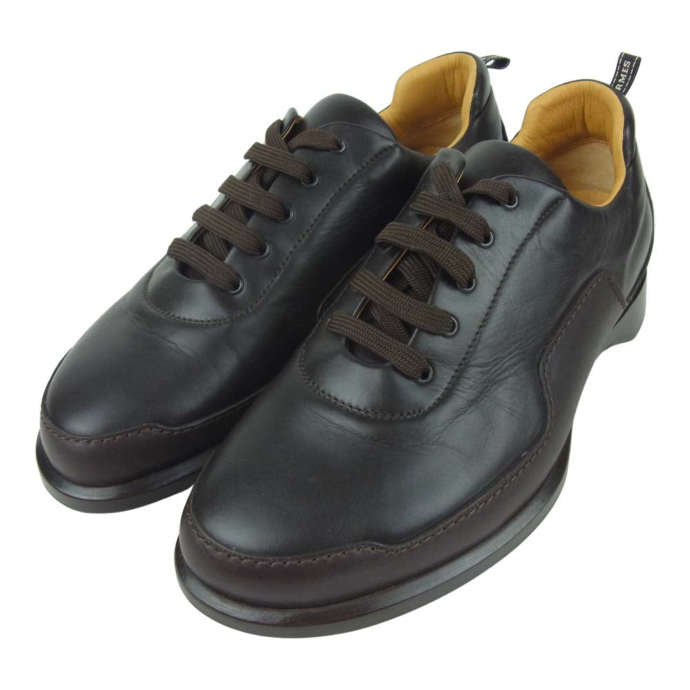 HERMES エルメス レザー ローカット スニーカー イタリア製 ダークブラウン系 40.5【中古】