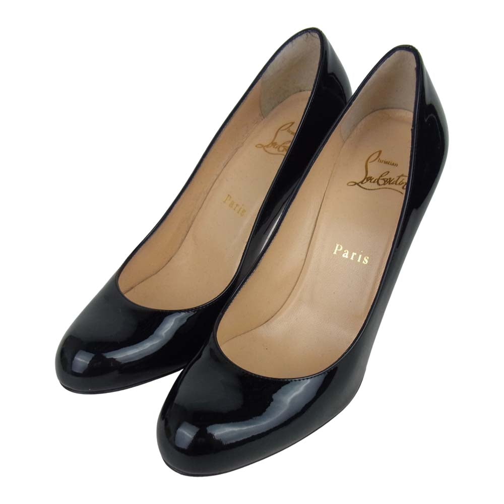 Christian Louboutin クリスチャンルブタン 3080377 購入時証明書付属 パテントレザー シンプル ヒール パンプス ブラック系 37.5cm【中古】