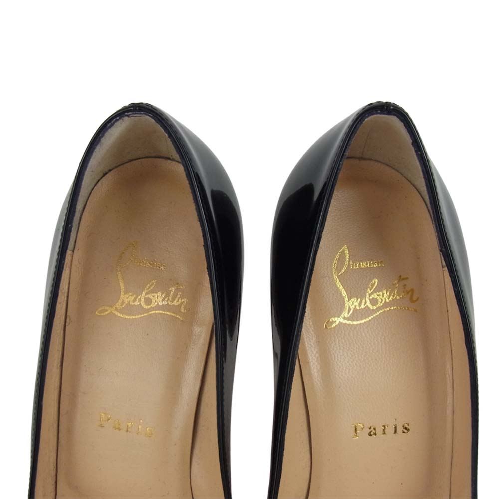 Christian Louboutin クリスチャンルブタン 3080377 購入時証明書付属 パテントレザー シンプル ヒール パンプス ブラック系 37.5cm【中古】