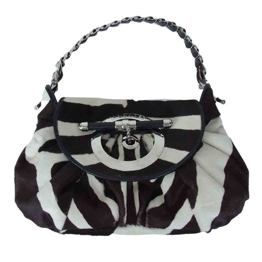 Christian Dior クリスチャンディオール ハラコ チェーン ワンショルダー ハンドバッグ ホワイト系 ブラウン系【中古】