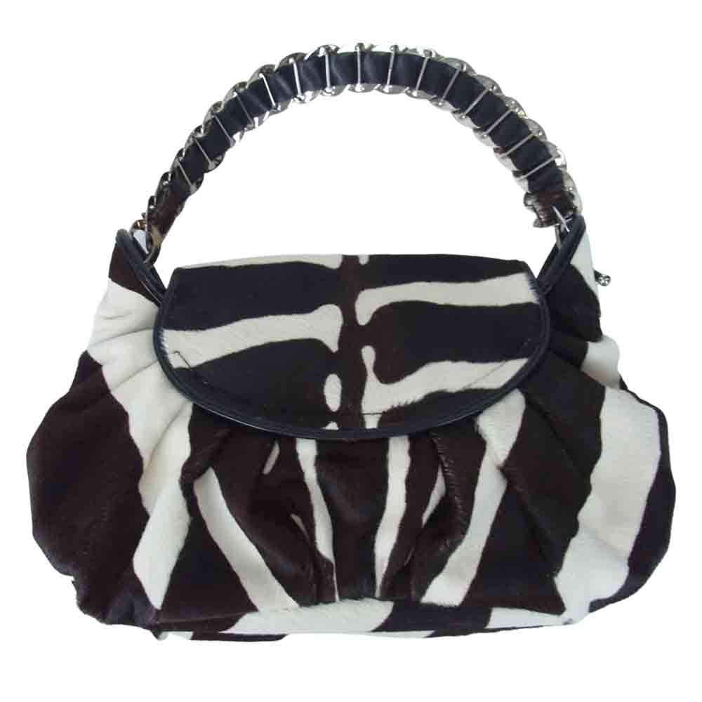 Christian Dior クリスチャンディオール ハラコ チェーン ワンショルダー ハンドバッグ ホワイト系 ブラウン系【中古】