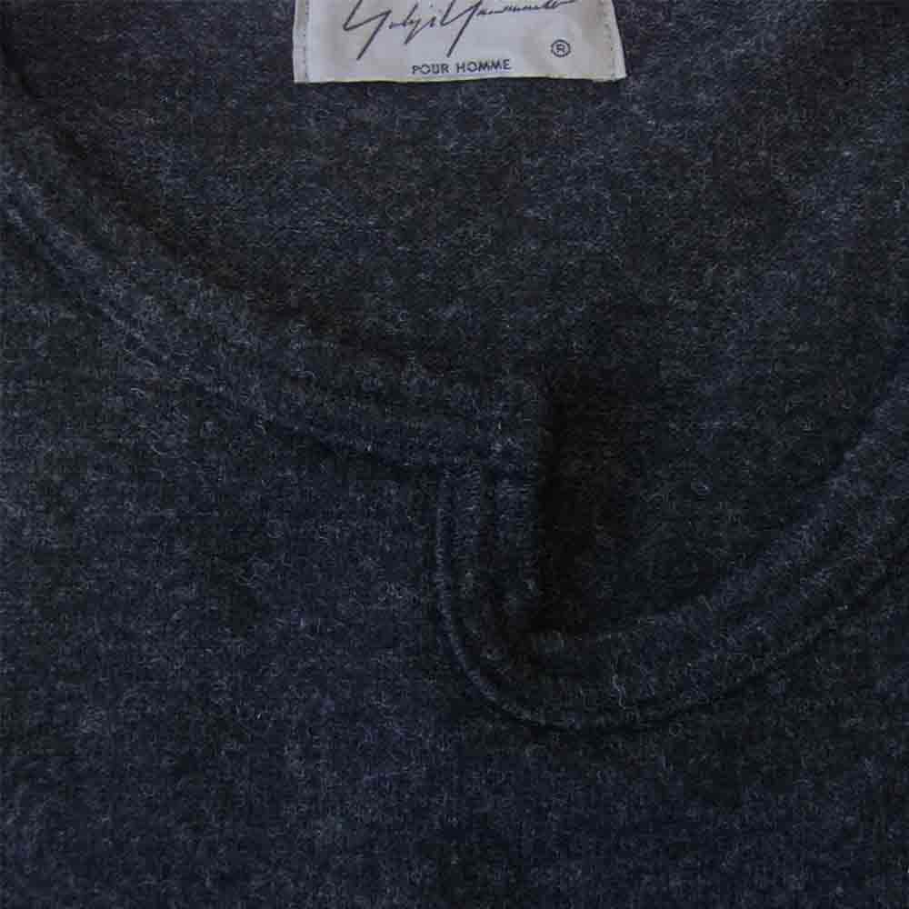 Yohji Yamamoto ヨウジヤマモト POUR HOMME プールオム 20AW HR-T14-176 SOFT WOOL 1/14 PS Y MINI COLLAR ROUND NECK ソフトウール ミニカラー ラウンドネック ニット グレー系 3【美品】【中古】