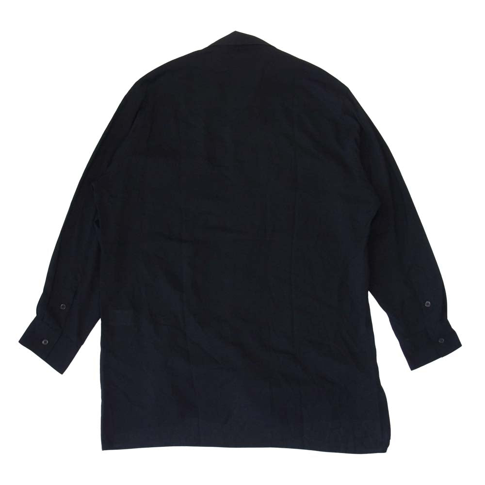 Yohji Yamamoto ヨウジヤマモト POUR HOMME プールオム 未使用 21AW HX-B21-201 CELLULOSE LAWN FLAP BLOUSE オープンカラー オーバーサイズ シャツ ブラック系 4【極上美品】【中古】