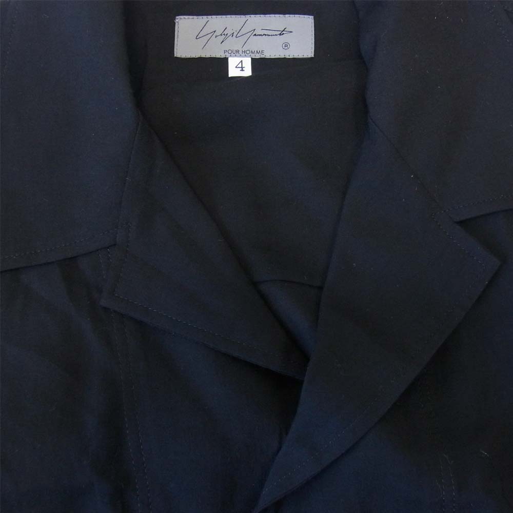 Yohji Yamamoto ヨウジヤマモト POUR HOMME プールオム 未使用 21AW HX-B21-201 CELLULOSE LAWN FLAP BLOUSE オープンカラー オーバーサイズ シャツ ブラック系 4【極上美品】【中古】