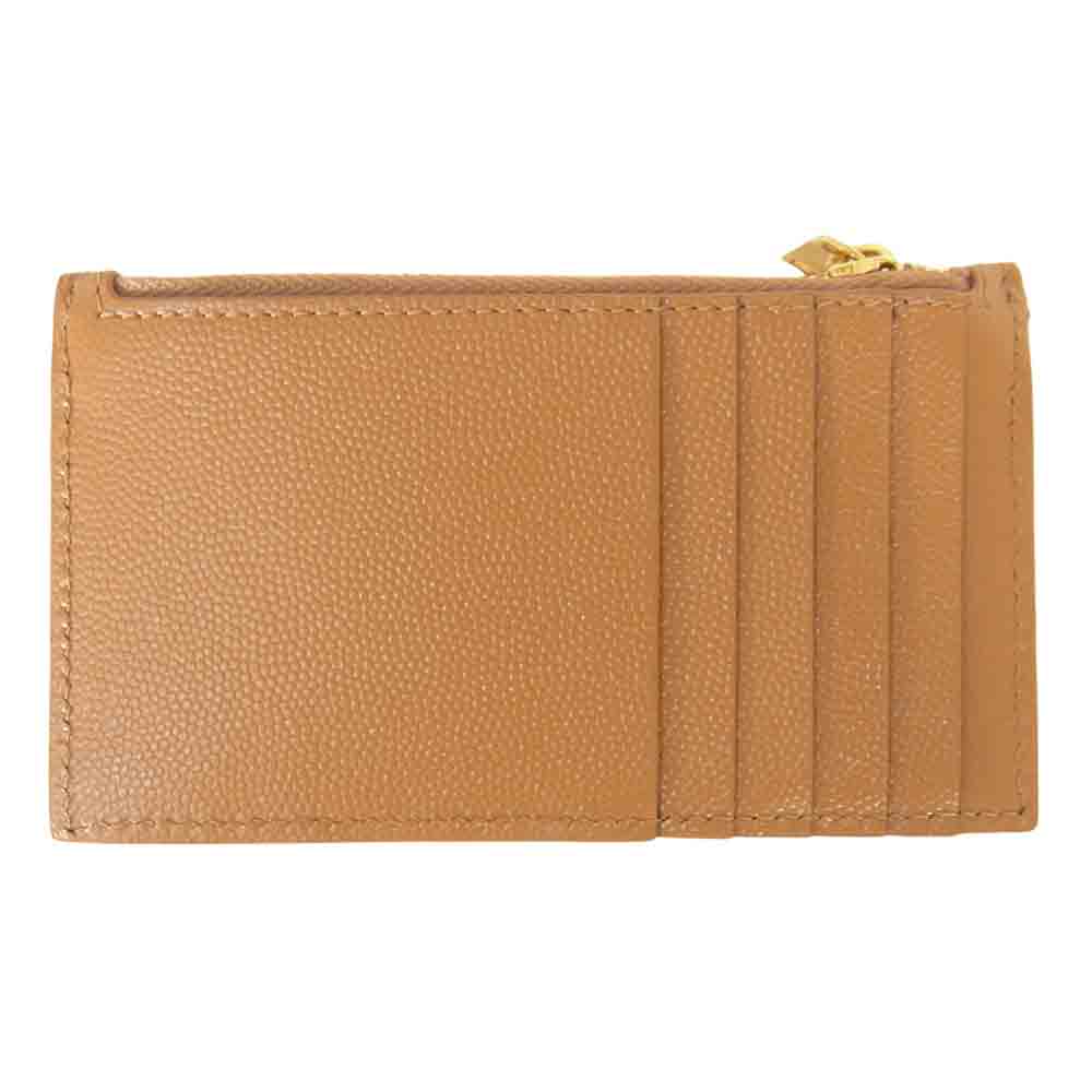 SAINT LAURENT サンローラン 612808 BOW01 グレインドプードル エンボスレザー モノグラム コンパクトフォールド ライトブラウン系【美品】【中古】