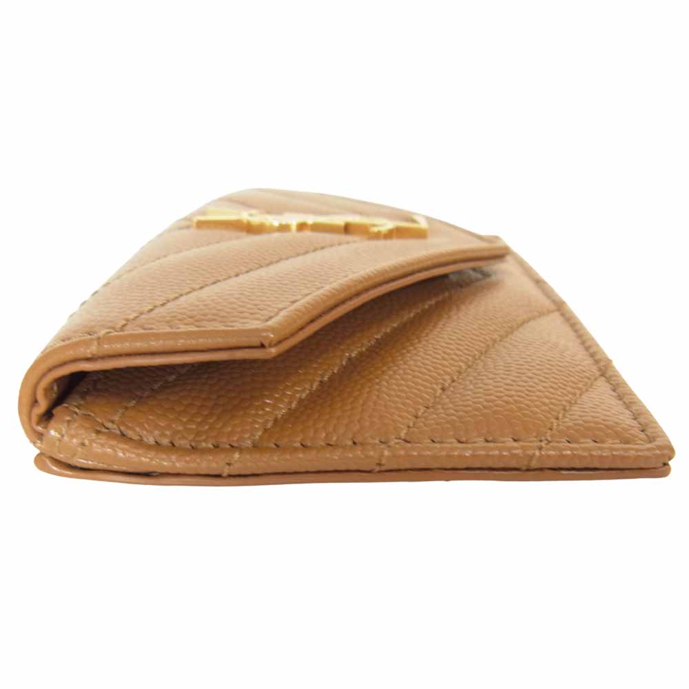 SAINT LAURENT サンローラン 612808 BOW01 グレインドプードル エンボスレザー モノグラム コンパクトフォールド ライトブラウン系【美品】【中古】
