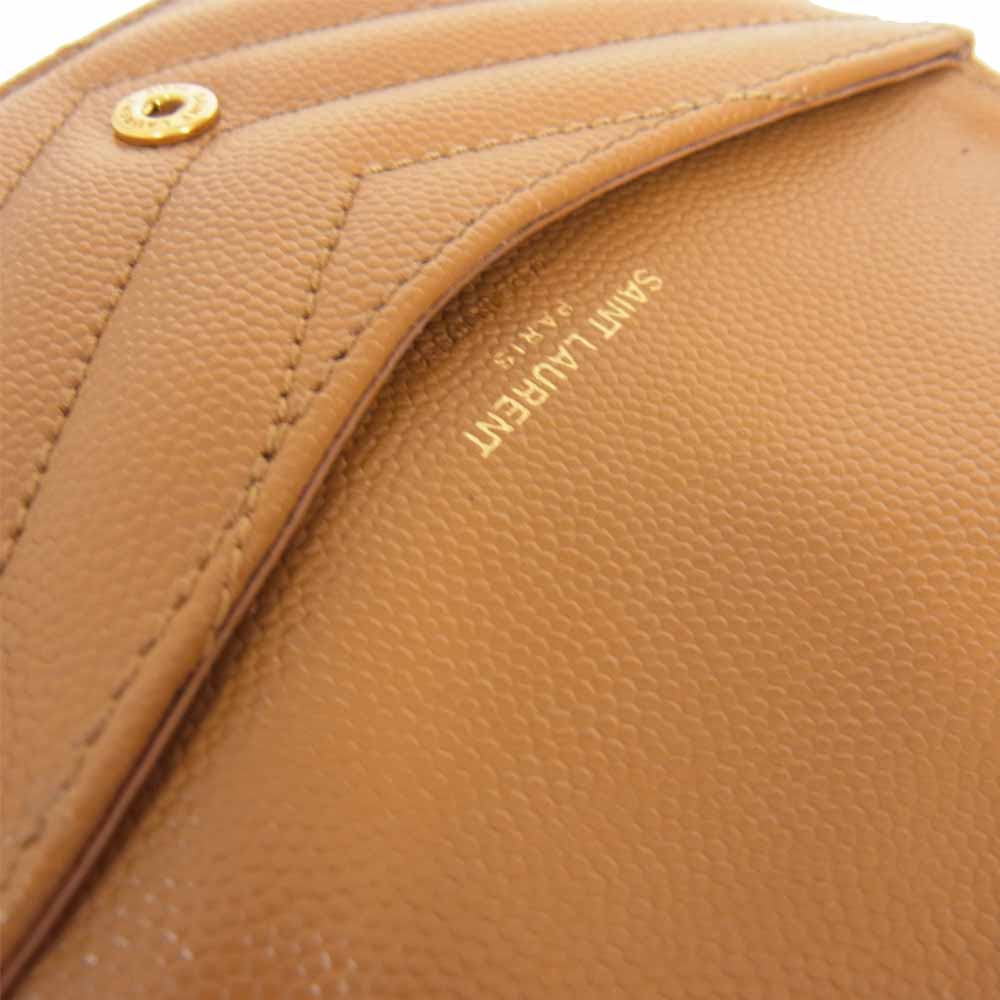 SAINT LAURENT サンローラン 612808 BOW01 グレインドプードル エンボスレザー モノグラム コンパクトフォールド ライトブラウン系【美品】【中古】