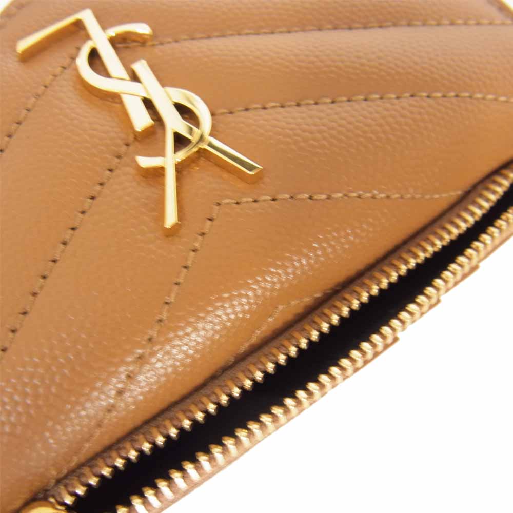 SAINT LAURENT サンローラン 612808 BOW01 グレインドプードル エンボスレザー モノグラム コンパクトフォールド ライトブラウン系【美品】【中古】