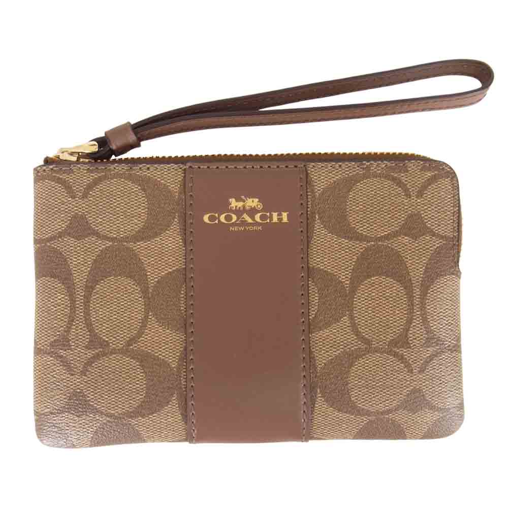 COACH コーチ F58035 シグネチャー コーナージップ リストレット ブラウン系【中古】