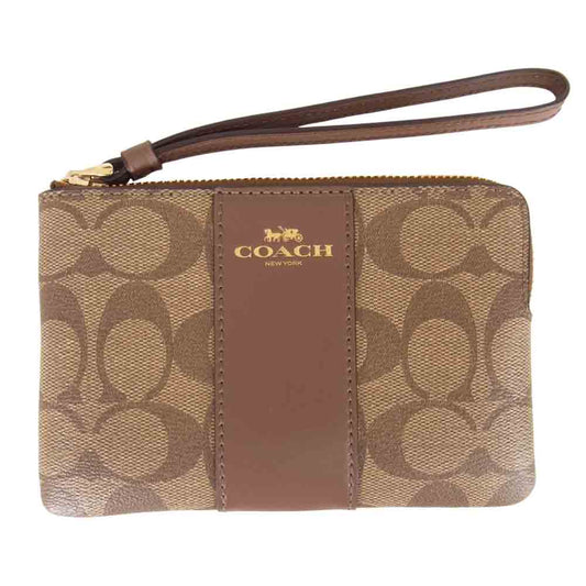 COACH コーチ F58035 シグネチャー コーナージップ リストレット ブラウン系【中古】