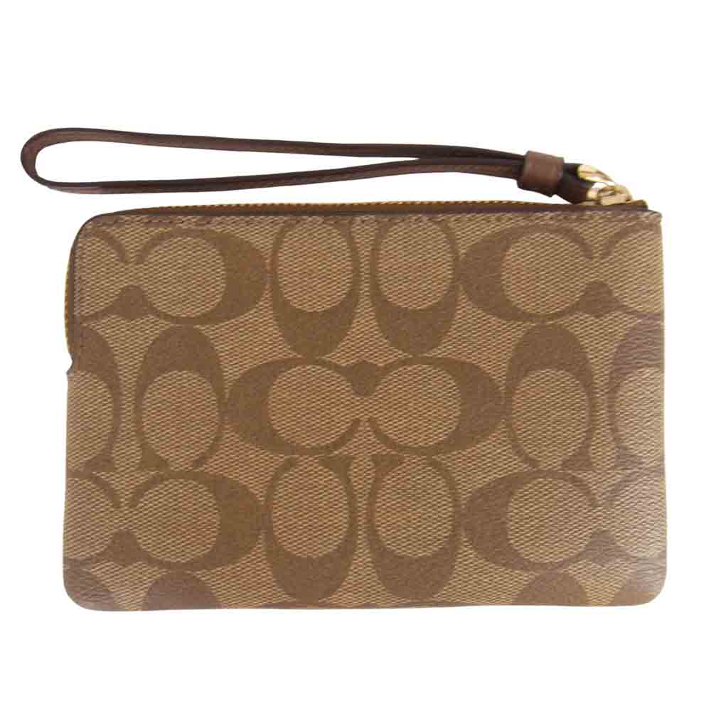 COACH コーチ F58035 シグネチャー コーナージップ リストレット ブラウン系【中古】