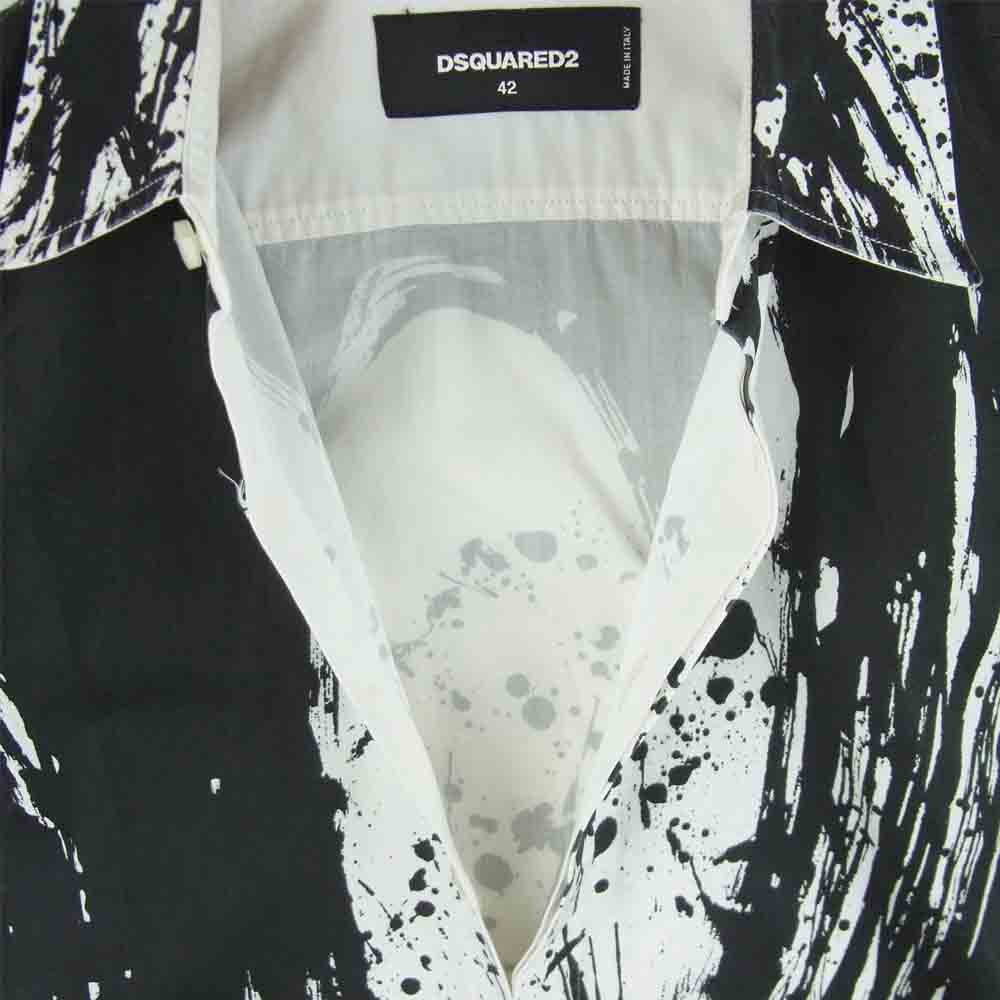 DSQUARED2 ディースクエアード S71DL0978 ペイント デザイン 長袖 シャツ ホワイト系 ブラック系 42【中古】