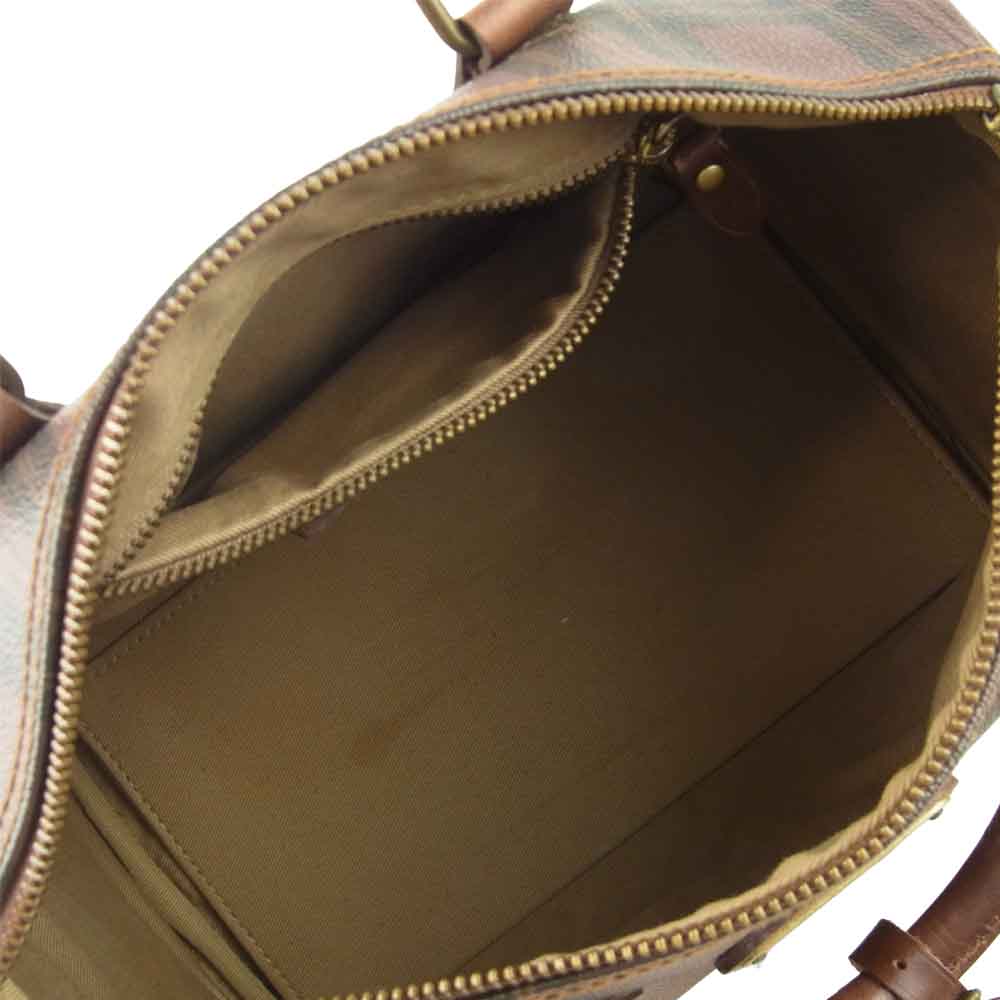 POLO RALPH LAUREN ポロ・ラルフローレン チェック柄 PVCキャンバス レザー ボストンバッグ ブラウン系【中古】