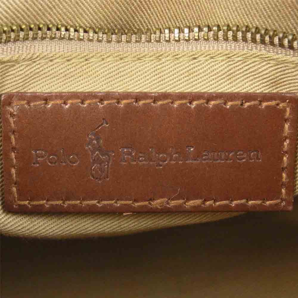 POLO RALPH LAUREN ポロ・ラルフローレン チェック柄 PVCキャンバス レザー ボストンバッグ ブラウン系【中古】