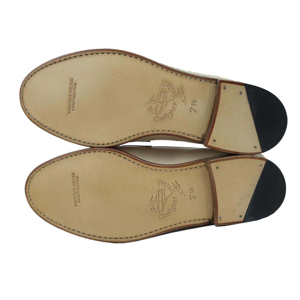 JALAN SRIWIJAYA ジャランスリウァヤ 98589 レザー ローファー レザーソール VEGANO CRUST ホワイト UK7.5 ベージュ系 7.5【極上美品】【中古】