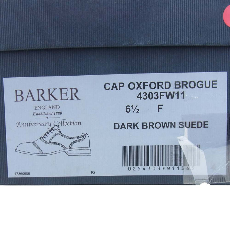 バーカー 4303FW11 CAP OXFORD BROGUE DARK BROWN SUEDE オックスフォード シューズ ブラウン系 6 1/2【極上美品】【中古】