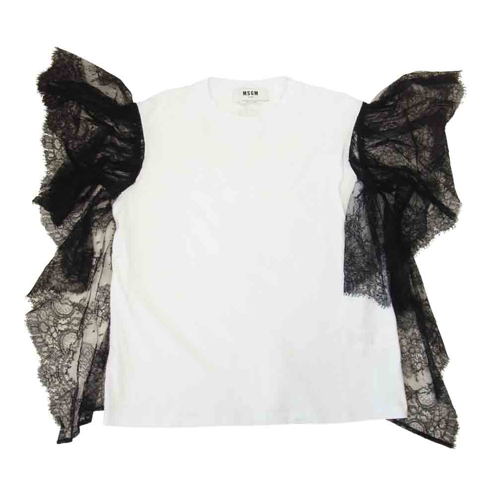 MSGM エムエスジーエム 2941MDM77 レース スリーブ Tシャツ カットソー ホワイト系 M【美品】【中古】