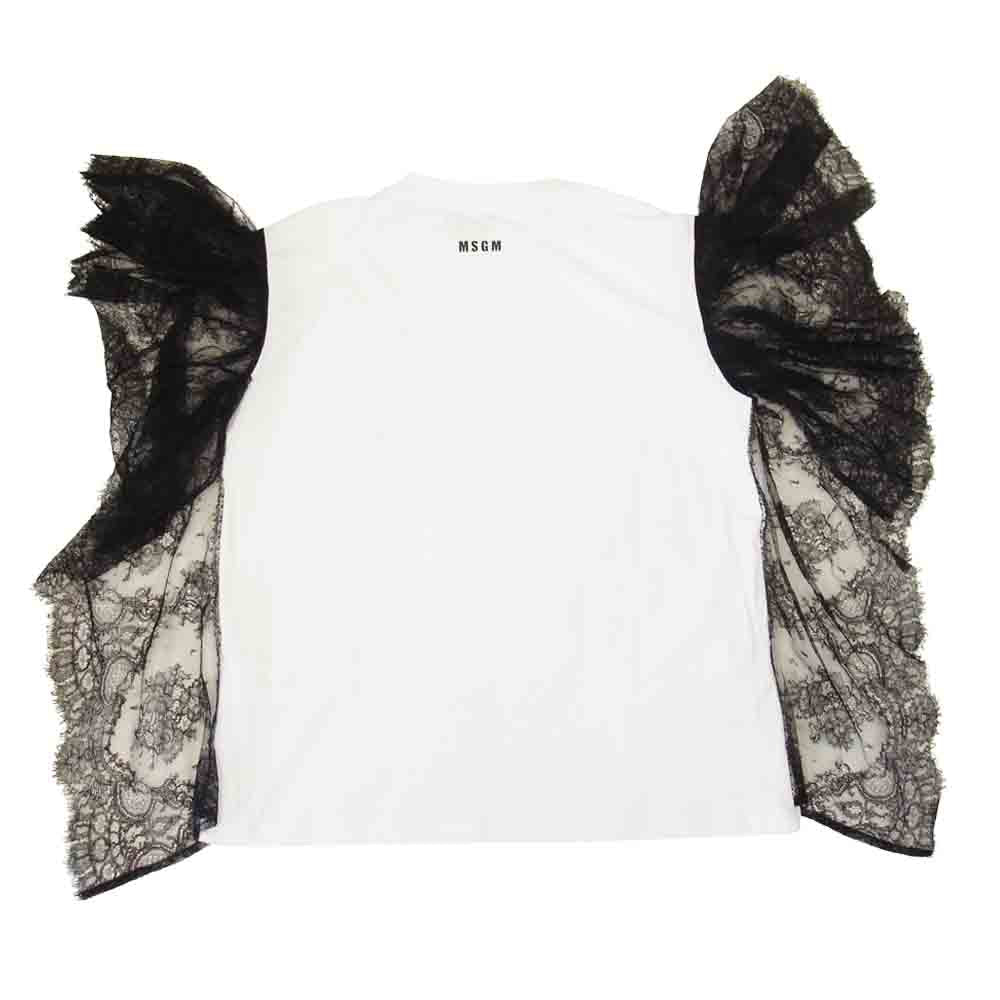 MSGM エムエスジーエム 2941MDM77 レース スリーブ Tシャツ カットソー ホワイト系 M【美品】【中古】