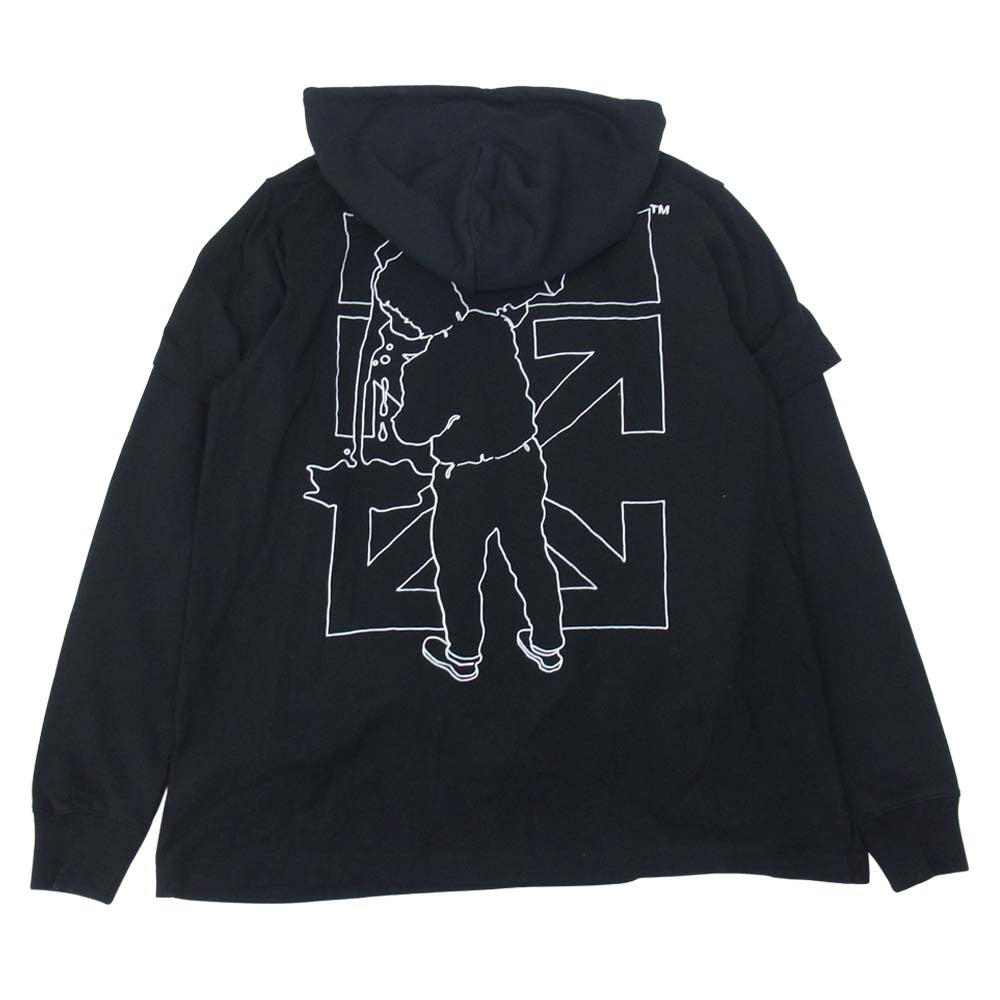 OFF-WHITE オフホワイト 20AW 国内正規品 BARREL WORKER DOUBLE TEE HOODIE レイヤード Tシャツ パーカー ブラック ブラック系 XS【新古品】【未使用】【中古】