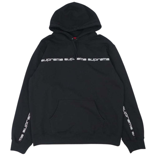 Supreme シュプリーム 19AW Text Stripe Hooded Sweatshirt テキスト ストライプ フーデッド スウェットシャツ パーカー ブラック系 XL【中古】