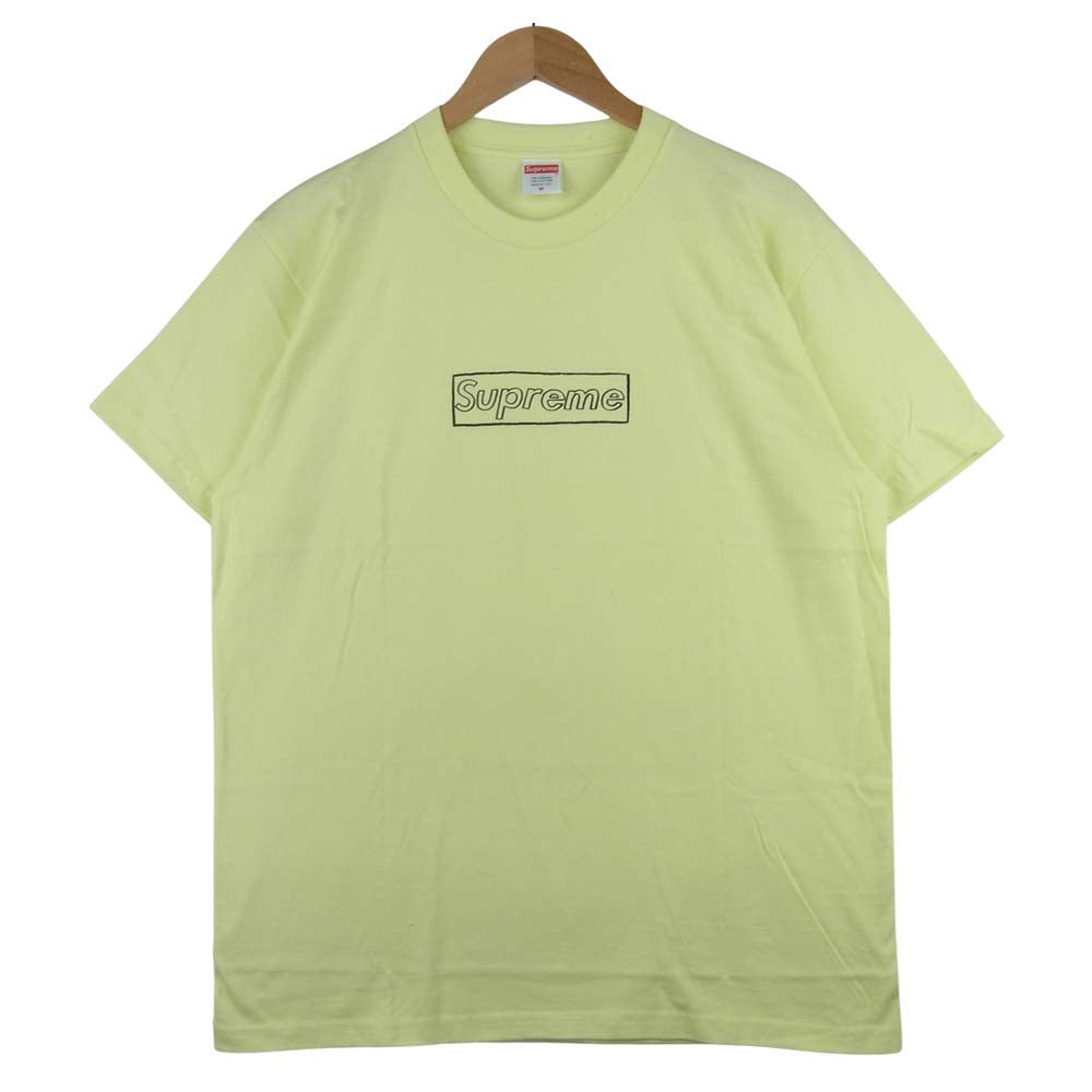 Supreme シュプリーム 21SS KAWS Chalk Logo Tee 半袖 Tシャツ コットン アメリカ製 イエロー系 M【極上美品】【中古】