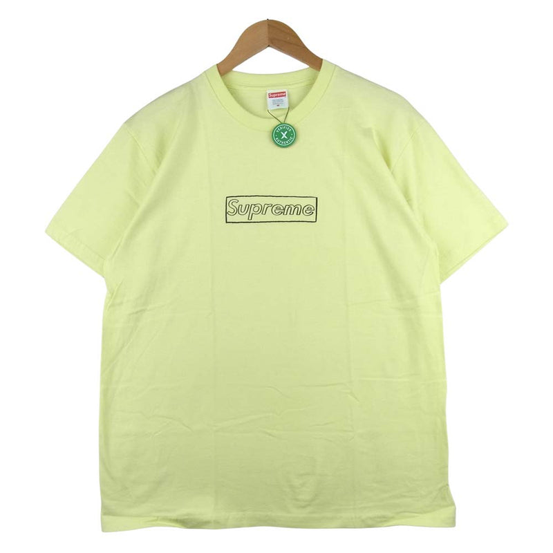 Supreme シュプリーム 21SS KAWS Chalk Logo Tee 半袖 Tシャツ コットン アメリカ製 イエロー系 M【極上美品】【中古】