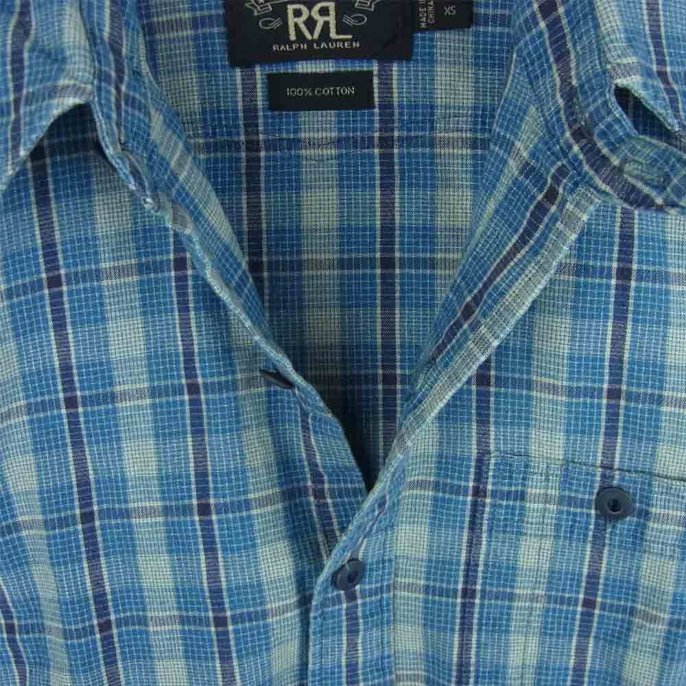 RRL ダブルアールエル チンストラップ チェック 長袖 ワーク シャツ コットン 中国製 ブルー系 XS【中古】