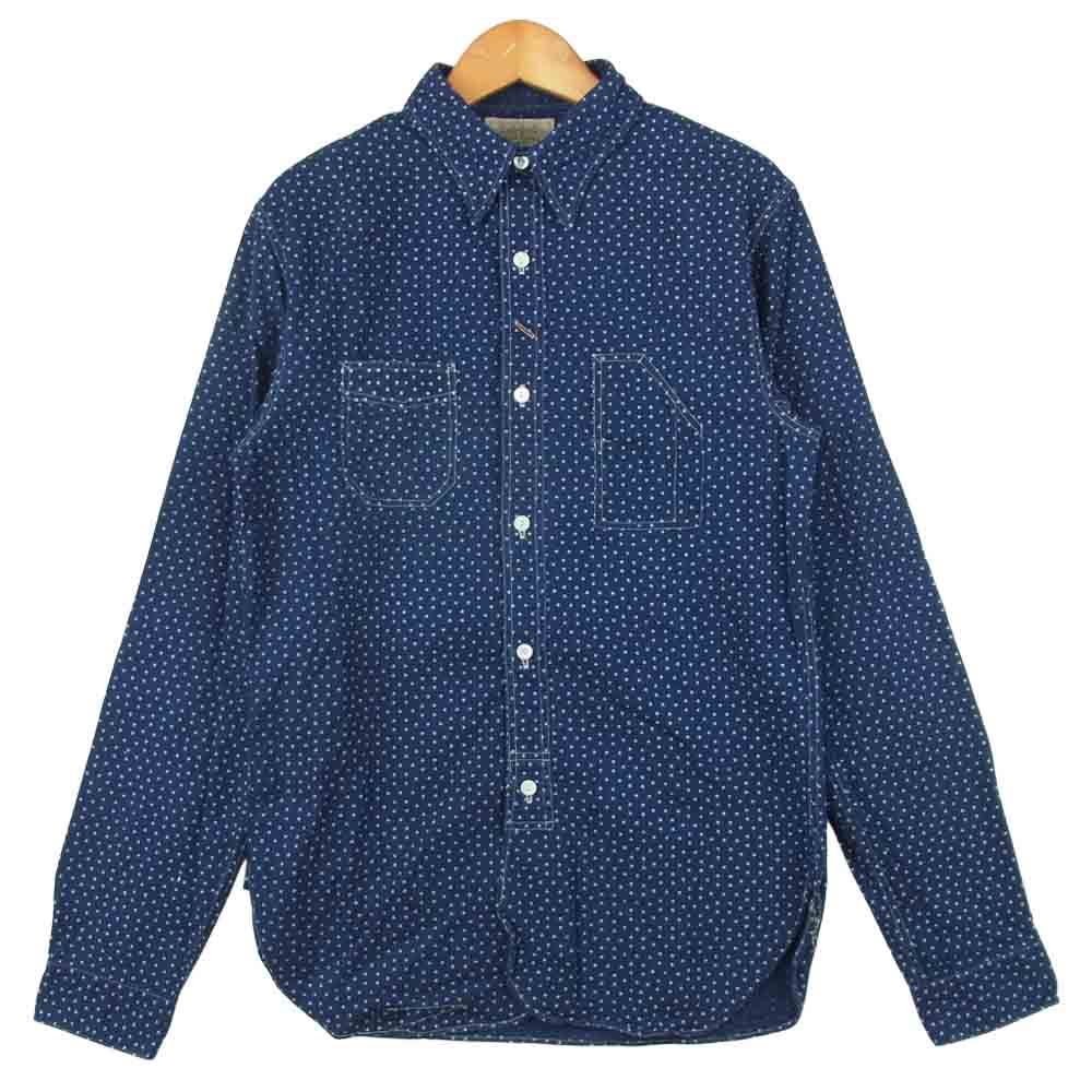 RRL ダブルアールエル 41381 チンストラップ スター柄 長袖 ワーク シャツ コットン ネイビー系 XS【中古】