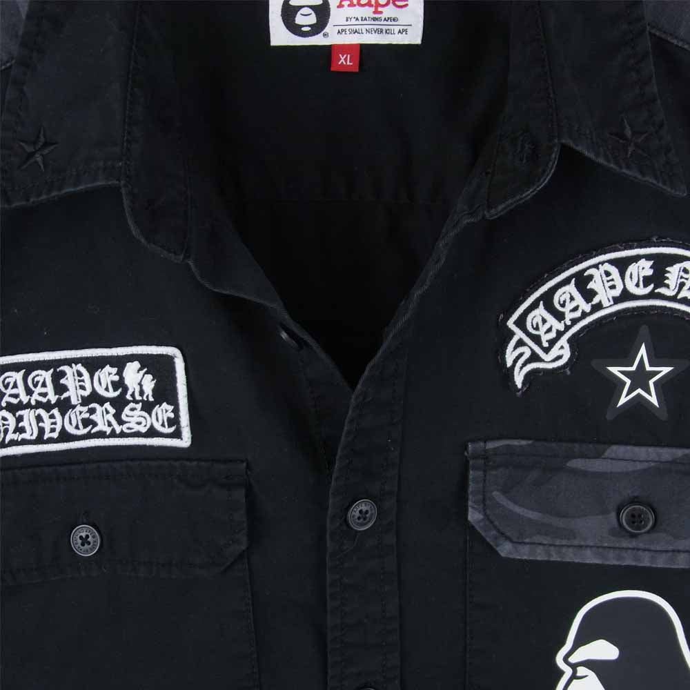 A BATHING APE アベイシングエイプ AST8079 ワッペン 長袖 シャツ コットン 中国製 ブラック系 XL【中古】